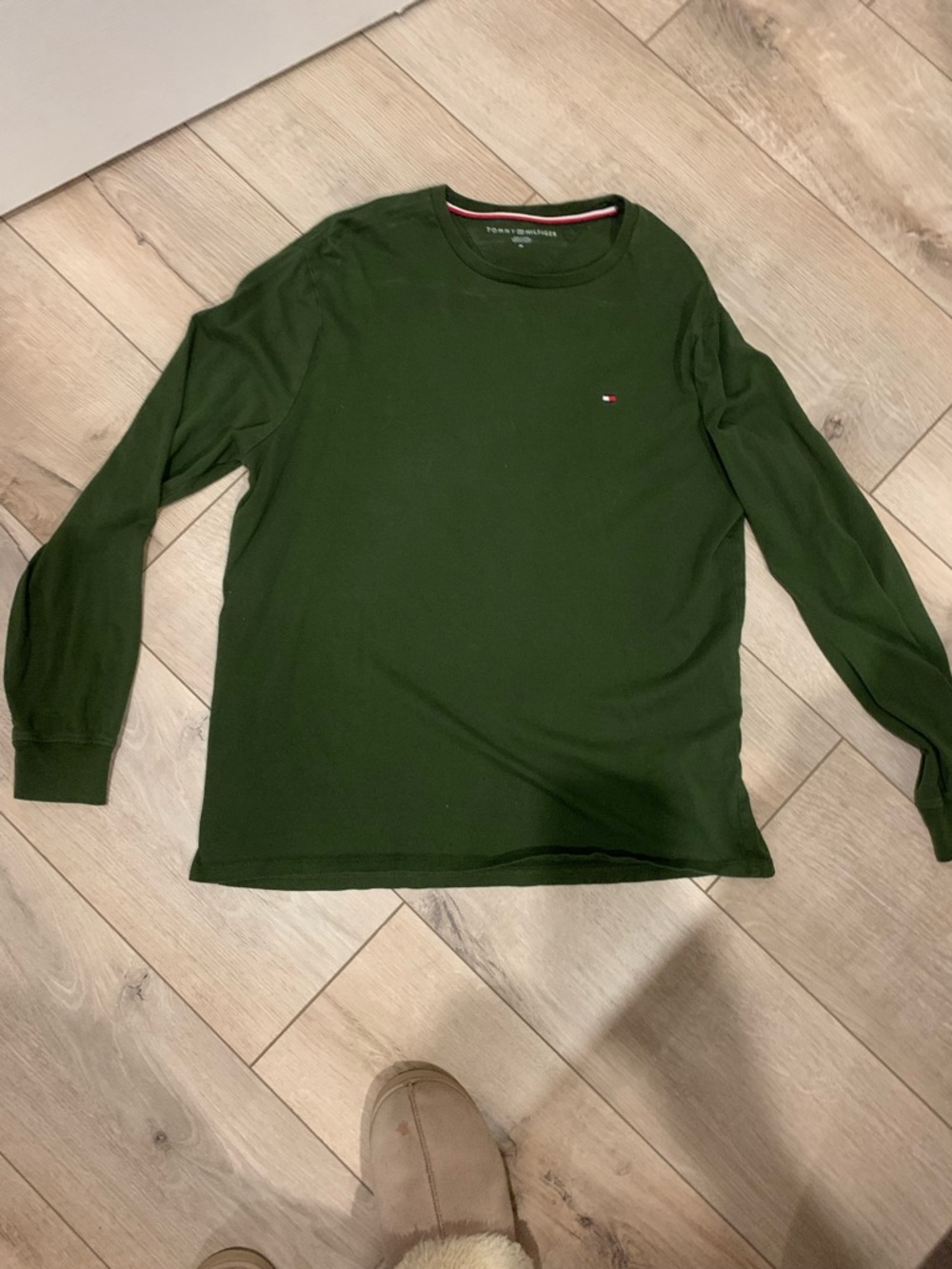 Tommy Hilfiger Men’s Long-Sleeve Crew Neck Shirt - Dark Green